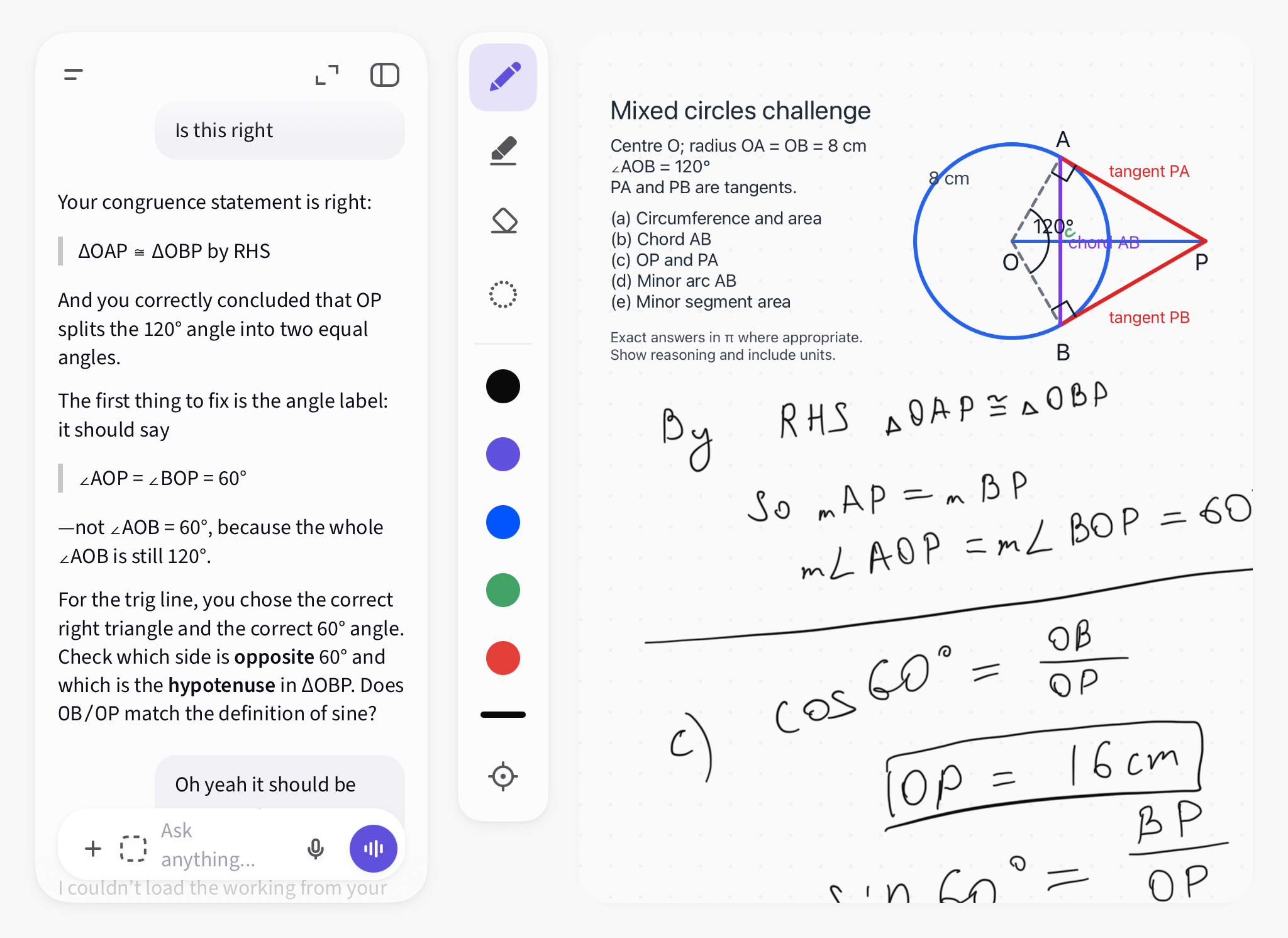 Check Your Work. The tutor verifies handwritten work and pinpoints a misconception.